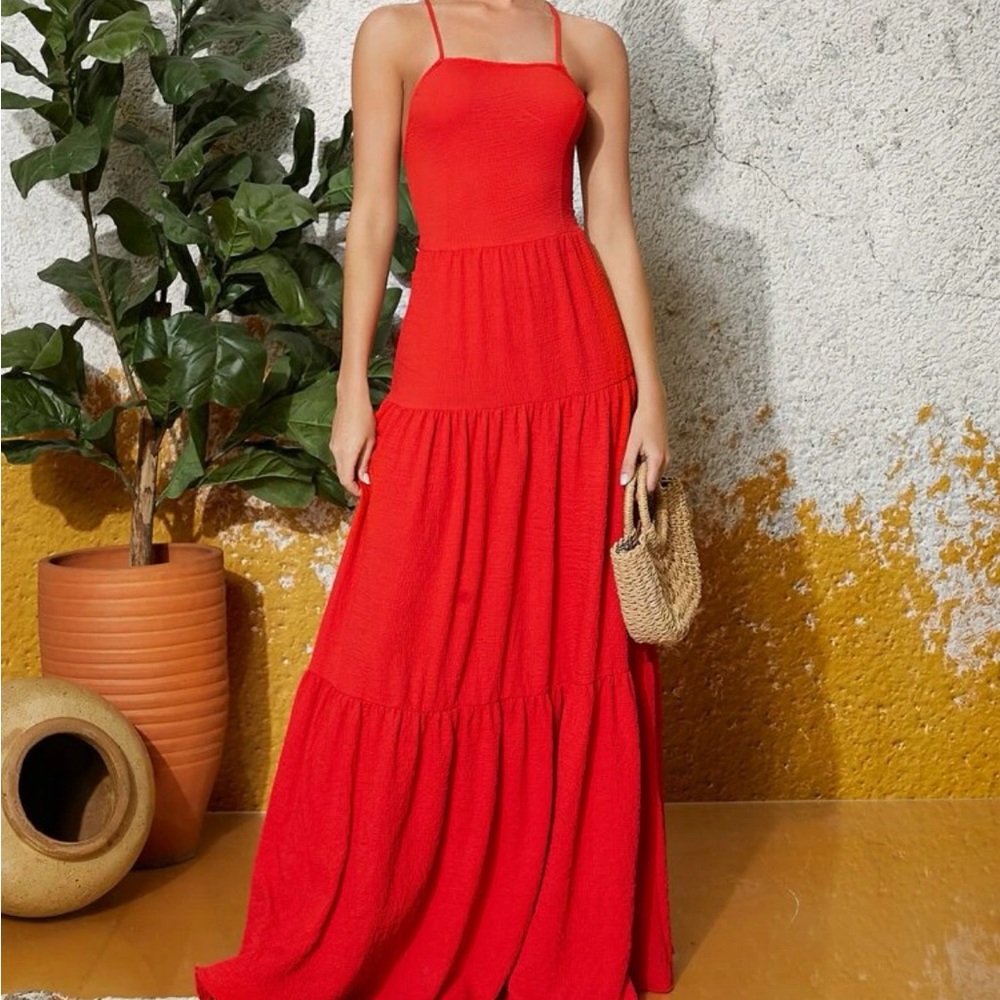 Red backless maxi